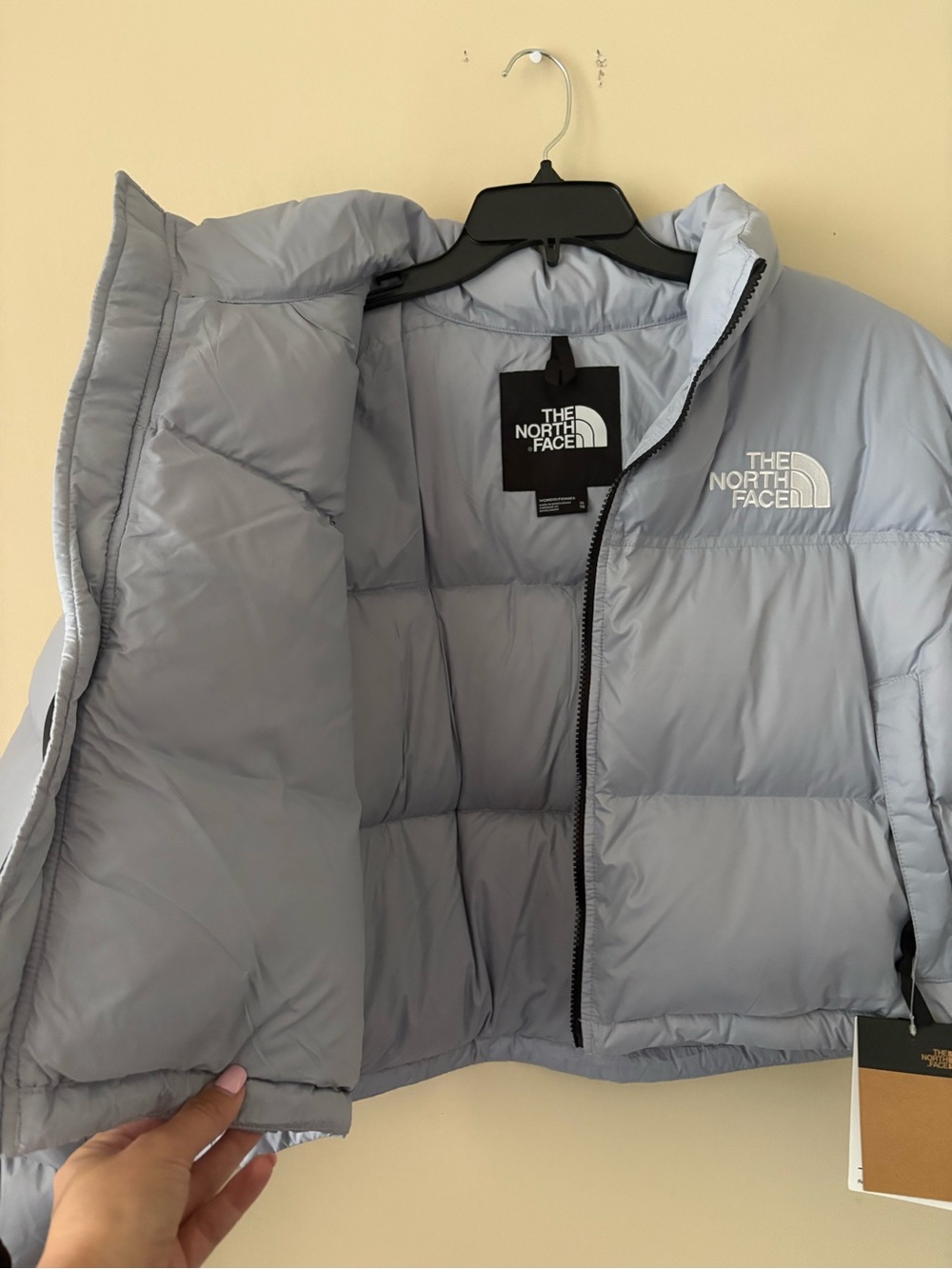 The North Face 700 Pale Blue Cropped Relaxed Fit Women’s Puffer Jacket SZ.XL NEW - Picture 6 of 16